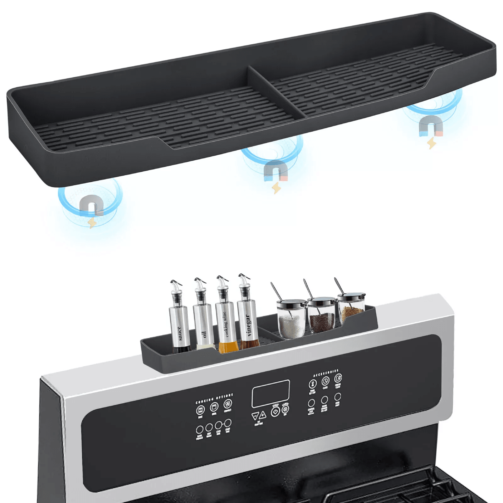 Silicone Magnetic Stove Top Shelf, Heat Resistant Kitchen Spice Rack Organizer Silicone Magnetic Stove Top Shelf, Heat Resistant Kitchen Spice Rack Organizer