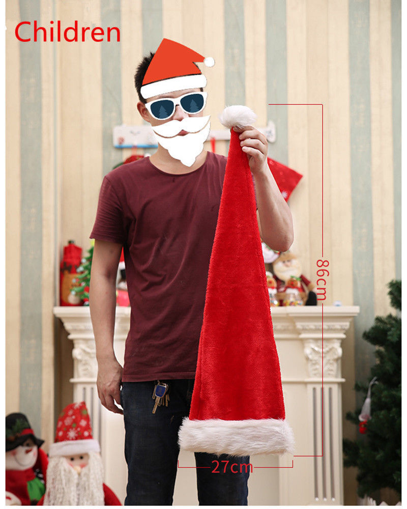 Long Santa Claus Hat Christmas Red Plush Xmas Costume Cap Adult Kids Size children