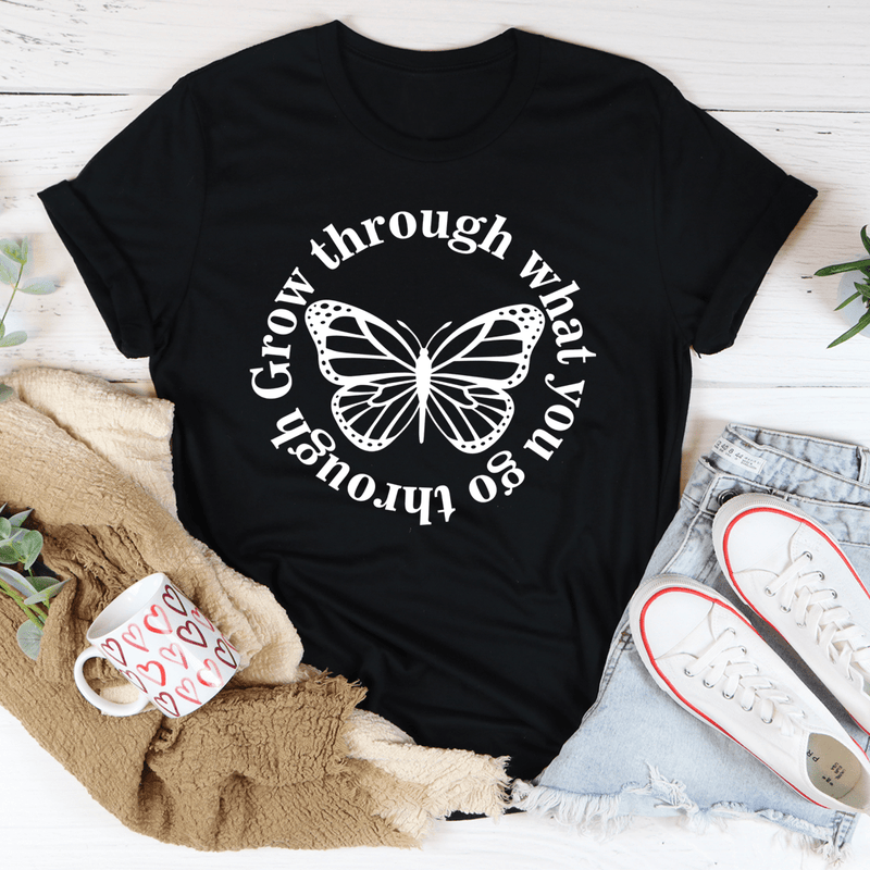 Grow Through What You Go Through Butterfly Tee S Black Heather