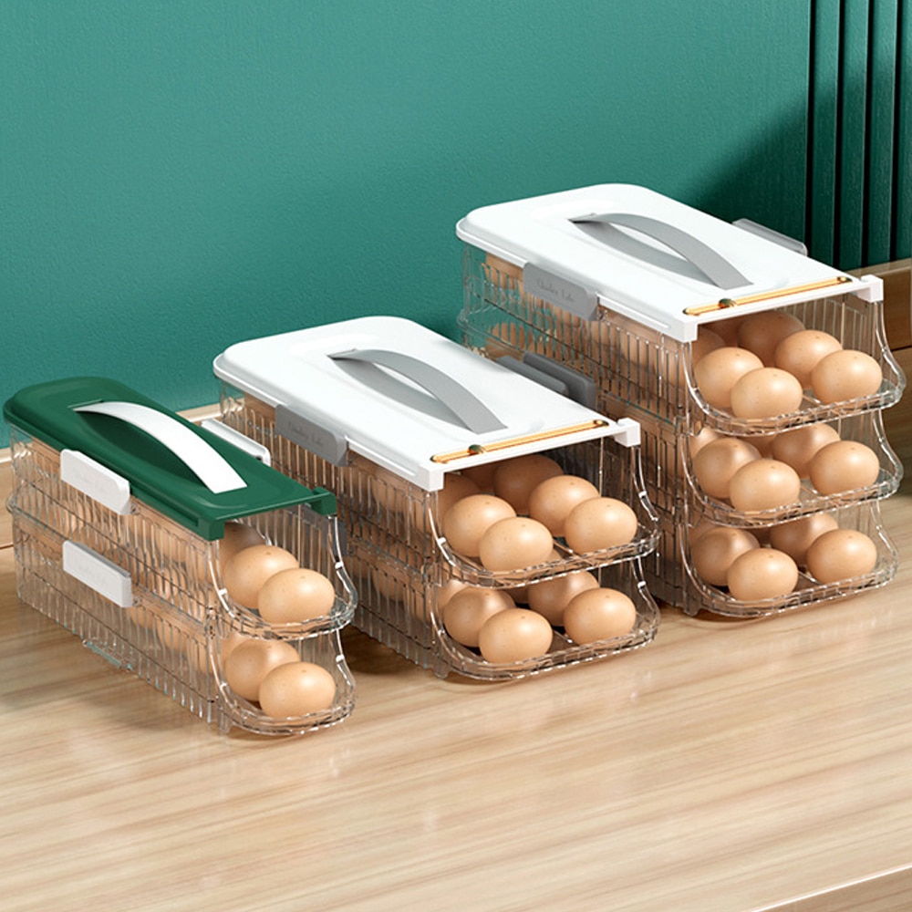Plastic Egg Storage: Multi layer Organizer For Fridge White Double 2 Layer