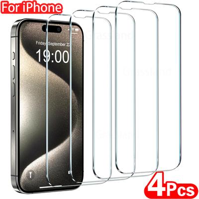 4Pcs Tempered Glass For IPhone 16 15 14 13 12 11 Pro Max Screen Protector For IPhone 7 8 Plus X XS Max XR Protective Glass Film for Iphone 5 4 Pieces