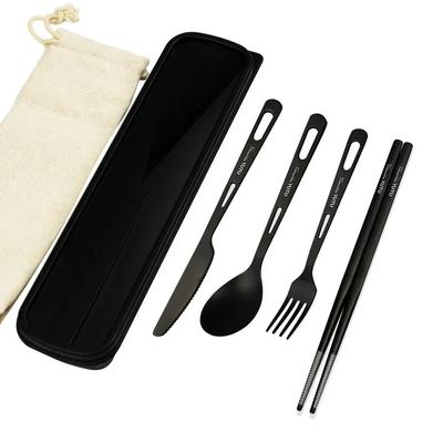 Pure Titanium Tableware Set: Outdoor & Household Frosted Knife, Fork, Spoon, Chopsticks Travel Camping Cutlery Set 4 Piece Set