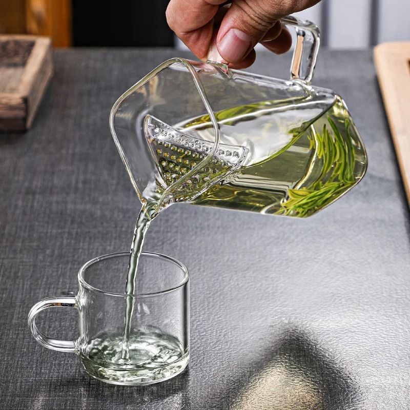 Square Mouth High Borosilicate Glass Tea Pitcher Heat Resistant Glass Tea Infuser Mug 350ml