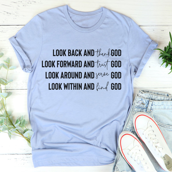 Look Back And Thank God Tee Heather Blue L