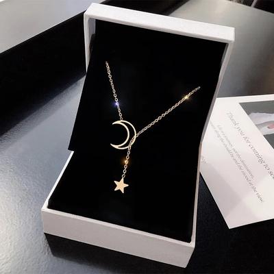 Stylish Moon Star Pendant Choker: Elegant Gold Alloy Chain Necklace For Women's Party Jewelry N319 02