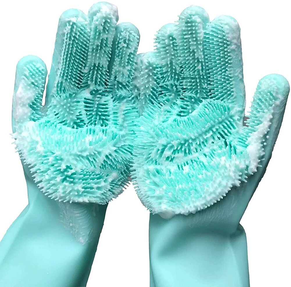 Magic Silicone Rubber Dishwashing Gloves: Household Sponge Scrubber For Kitchen Cleaning GRAY