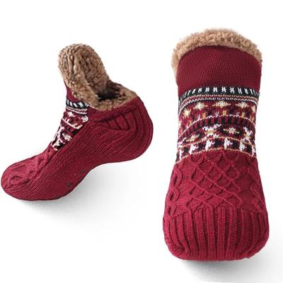 Fall And Winter Floor Socks Home Warm Women Men Socks Snow Socks Sleep Carpet Socks Slippers Socks Men Non slip Yoga Soc wine Red 46 48(30cm)