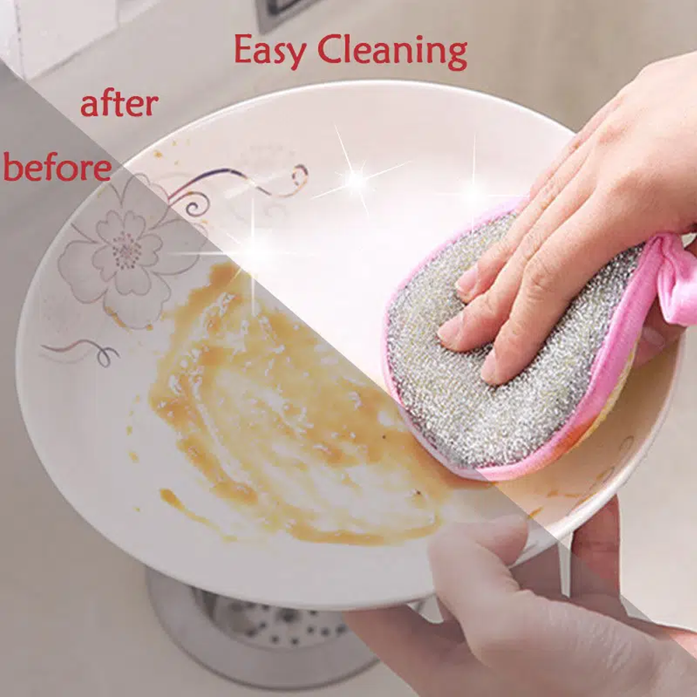 Double Side Dishwashing Sponge | Pan Pot Dish Wash Sponges | Household Cleaning Tools Kitchen Tableware Dish Washing Bru Pink