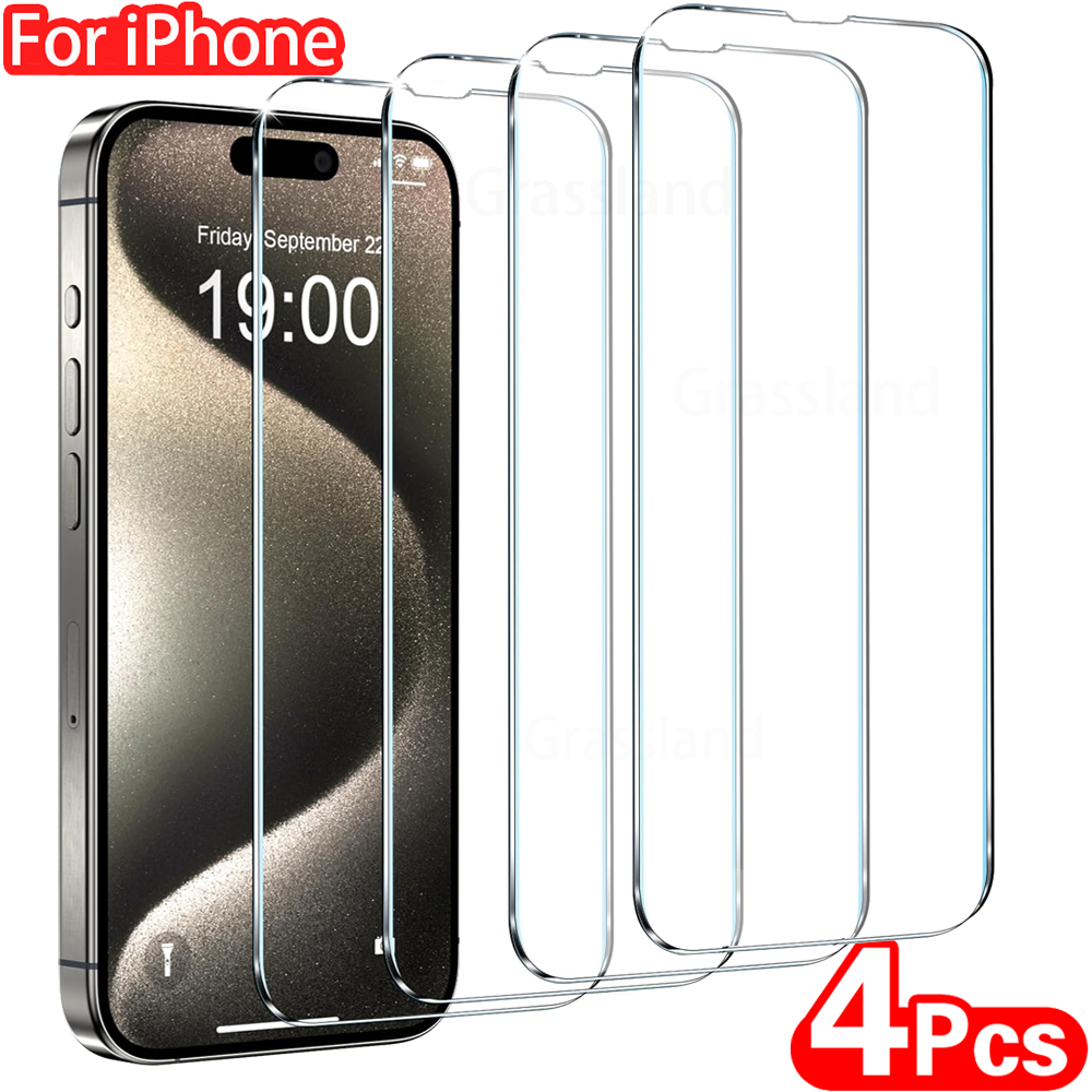 4Pcs Tempered Glass For IPhone 16 15 14 13 12 11 Pro Max Screen Protector For IPhone 7 8 Plus X XS Max XR Protective Glass Film for Iphone X Xs 4 Pieces