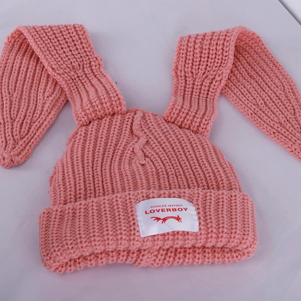 Winter 2022 Cute Long Eared Fox Crochet Hat: Women's Knitted Costume Beanie For Christmas & Hip Hop Style Gift Color: A pink