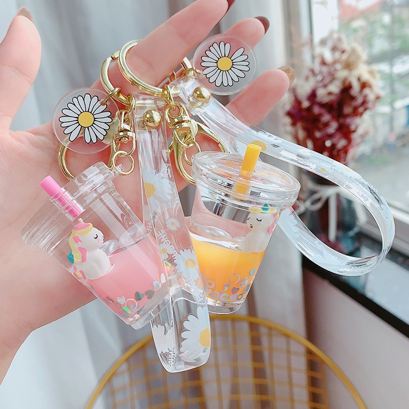 Liquid Floating Unicorn Keyring Green