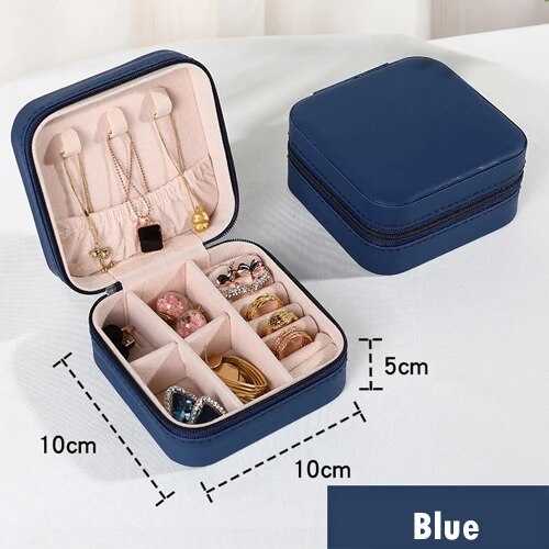 Portable Jewelry Organization: Travel Zipper Storage Box For Earrings, Necklaces, Rings Mini Jewelry Box Dark Blue