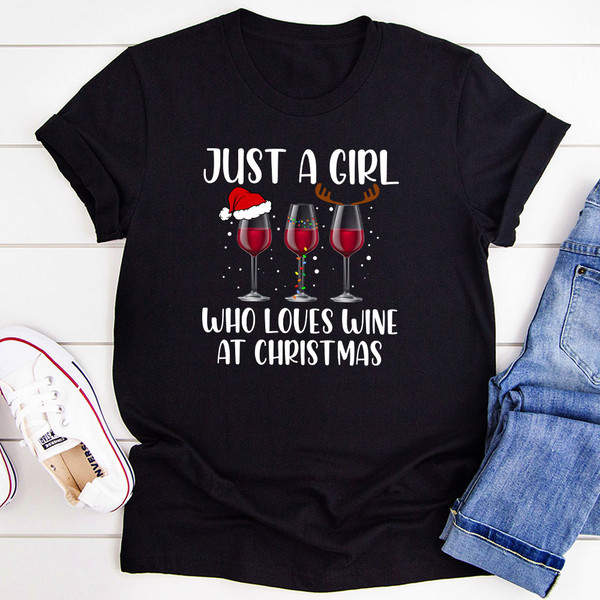 Just A Girl Who Loves Wine At Christmas T Shirt Black Heather L