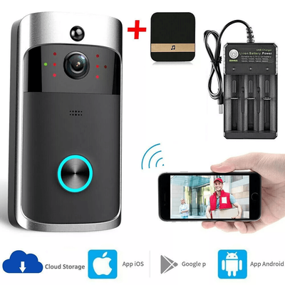 Smart Wireless WiFi Video Doorbell With Intercom & Security Camera HD Night Vision, Motion Detection, Free Cloud Storage doorbell+battery+charger+chime