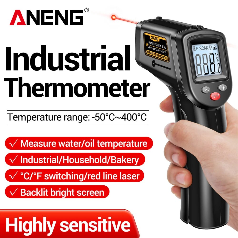 Digital Infrared Thermometer, Non Contact Temperature Gun With Celsius Display Highly Sensitive Hygrometer For Home th201 Black