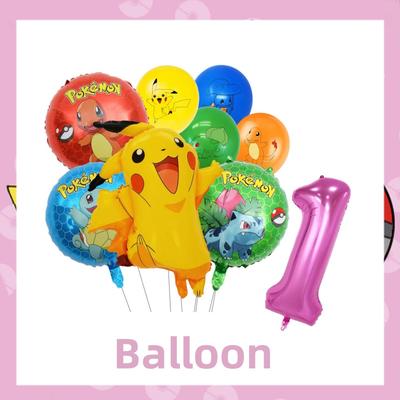 Pink Pokemon Birthday Party Decor: Kids Tableware, Balloons, Cake Toppers & Backdrop Color: Balloon Suit 1 9PCS