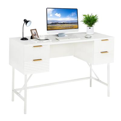 Home Office Computer Desk With Drawers, Modern White Writing Table With Storage, Metal Frame, Workstation For Study Home Office Computer Desk With Drawers, Modern White Writing Table With Storage, Metal Frame, Workstation For Study
