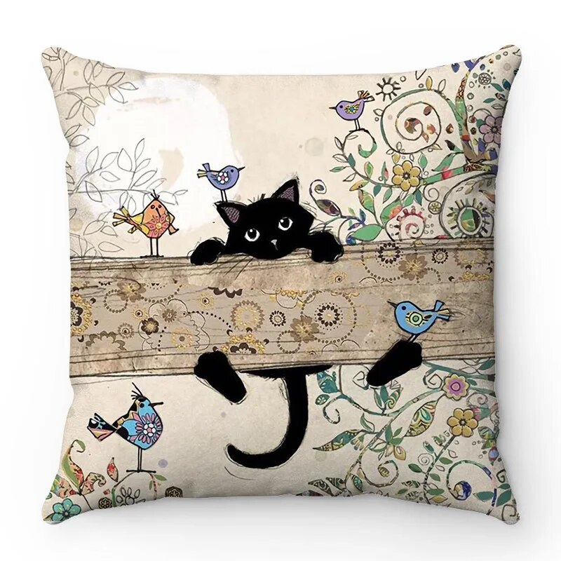 Cartoon Cat Pattern Sofa Cushion Covers Home & Office Decor Cute Animal Pillowcases 15652 40x40cm