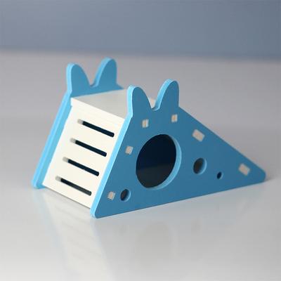 Wooden Bird Slide Toy With Stairs: Parrot Cage Accessory & Guinea Pig Hideout House Small Pet Supplies BLUE