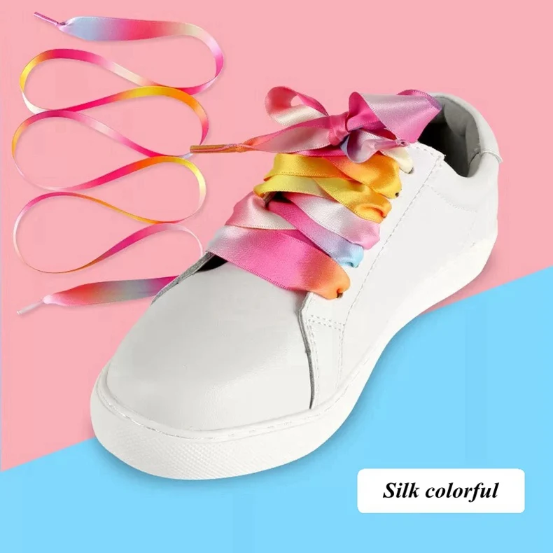Gradient Shoelaces For Sneakers, Colorful Flat Shoe Laces For Casual Canvas Shoes, Sports Shoes, Trainers & Streetwear silk Colorful 120cm