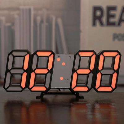3D LED Digital Clock Glowing Night Mode Adjustable Wall & Table Decoration For Living Room Black Frame Orange