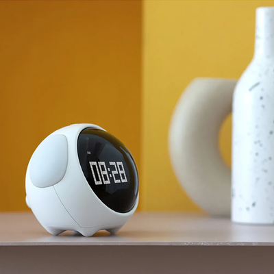 Cute Multifunctional Voice Controlled Night Light Alarm Clock For Kids Includes Thermometer white