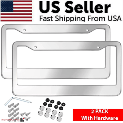 2PCS Chrome Stainless Steel License Plate Frame Set Rust Proof Metal Tag Covers With Screw Caps For U.S. 2PCS Chrome Stainless Steel License Plate Frame Set Rust Proof Metal Tag Covers With Screw Caps For U.S.