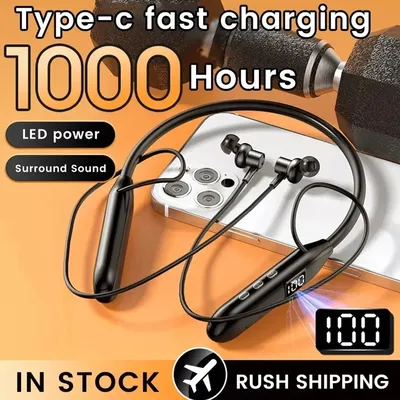 Drahtlose Bluetooth-Kopfhörer, Nackenbügel-Ohrhörer, LED-Anzeige, HiFi-Stereo, magnetische Ohrhörer, Outdoor-Sport-Headset mit Mikrofon Image