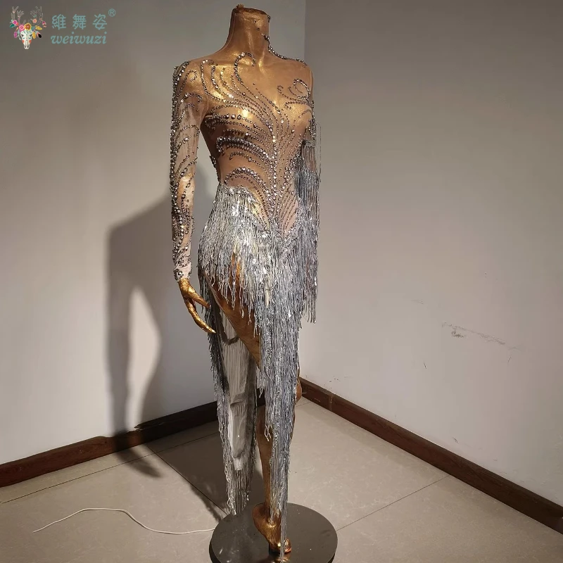 Latein-Tanzkostüm für Erwachsene und Kinder, maßgeschneiderte Senior AB Stones Fringe Dresses Team Latin Professional Performance-Kleidung Image