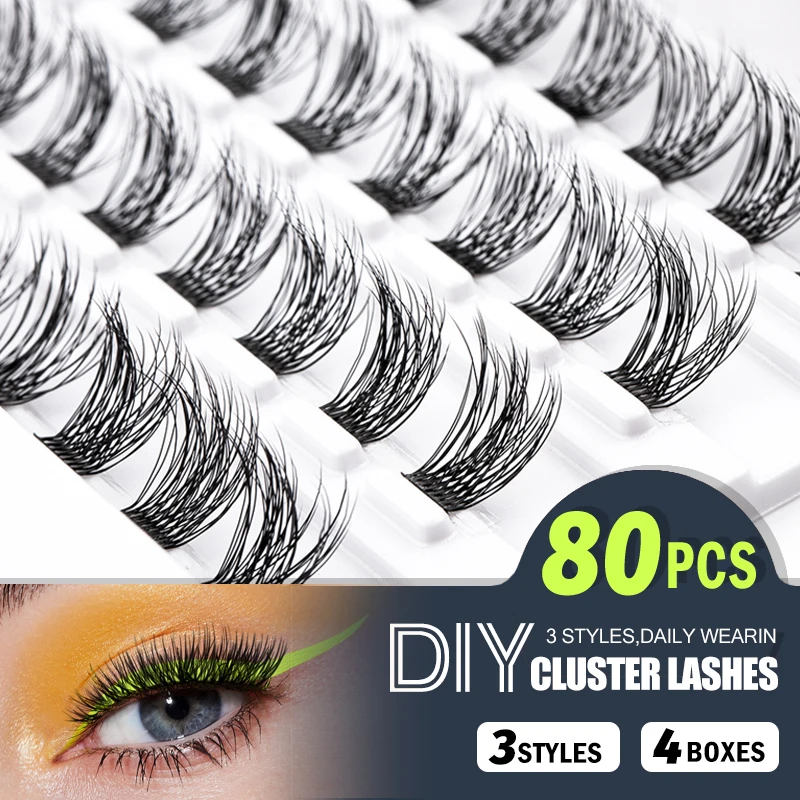 Amitension 80 pcs diy wimpern verlängerung cluster wimpern einzelne wimpern cluster wisps dickes russisches wieder verwendbares volumen nerz bündel Image