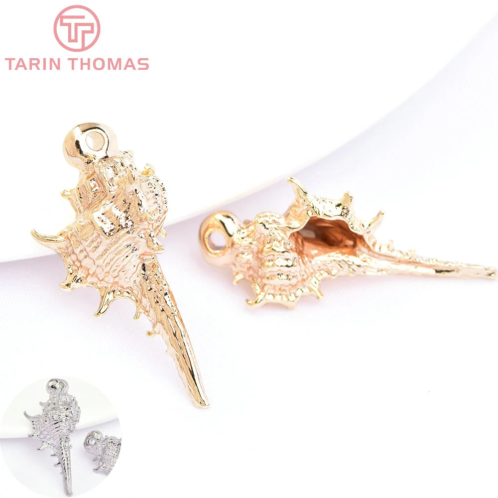 (6624) 6PCS 14x30MM 24K Gold Farbe Messing Conch Charm Anhänger für Schmuck Machen Erkenntnisse Zubehör Großhandel Image
