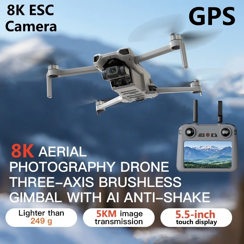Professionelle 8K 3 Achsen Gimbal Bürstenlosen 5,5 Zoll Touchscreen Fernbedienung Quadcopter 5 KM EIS Anti-Shake GPS Rückkehr FPV RC Drone