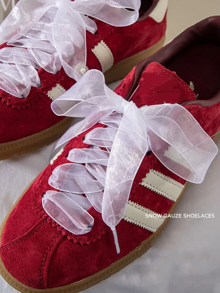 2,5 cm flache Schnürsenkel aus Seide, Tüll, Gurtband, Schnee-Ballett-Spitze, Chiffon-Garn, Sneaker-Schnürsenkel, Zubehör für Schuhe