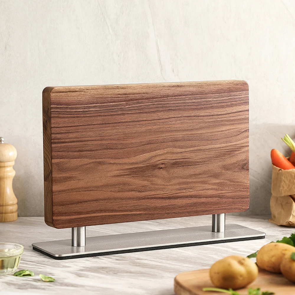 XINZUO Walnuss Massivholz + 430 Edelstahl Holz Messerständer Küchenbedarf Magnetischer doppelseitiger Saugmesserhalter Werkzeug Image