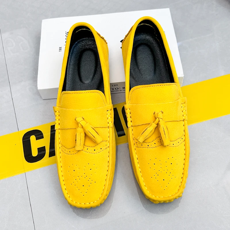 Quasten Gelbe Loafer Schuhe Für Mann Brogue Schuhe Slip-on Casual Schuhe Männer Bequeme Flache männer Wildleder Mokassins große Größe 38-48
