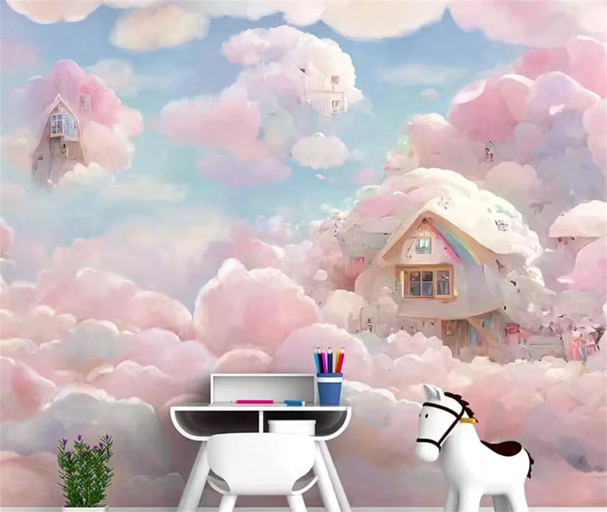Verträumte Wolke Mädchen Prinzessin Zimmer 3D Tapete Kinderzimmer Tapete Wohnzimmer Himmel Sofa Schlafzimmer Bedhead Tapeten