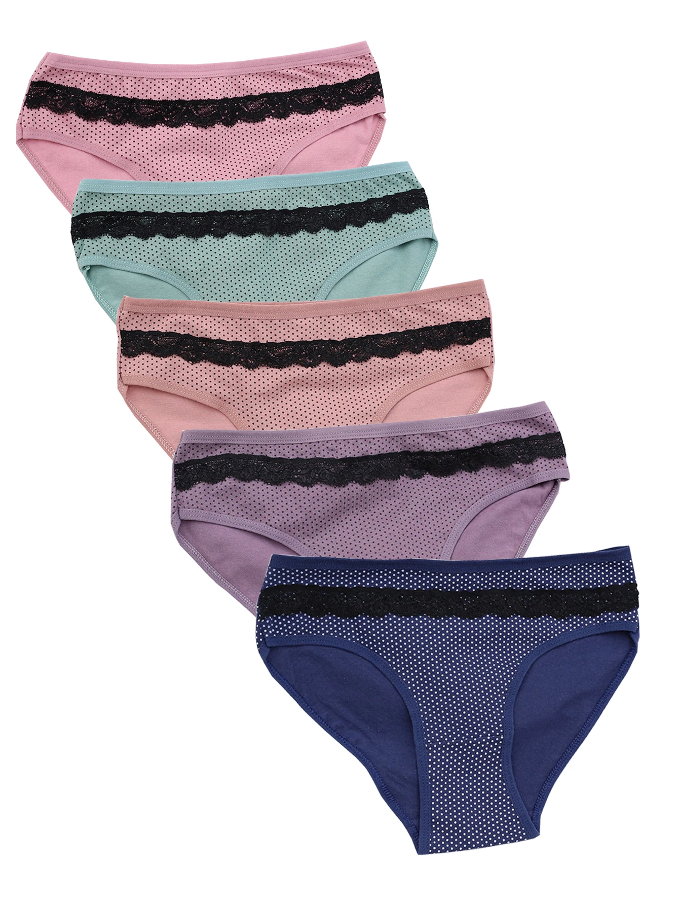 5-teilige sexy Unterhosen für Damen, niedliche Unterhosen mit mittlerer Taille, atmungsaktive und weiche dekorative Unterwäsche mit Spitzenkante Image