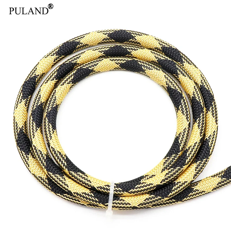 1 ~ 50 m Schwarz Gelb PET Geflecht Hülse 2/4/6/8/10/12/16mm Hohe Dichte Schlauch Schlange Haut Kabel Wrap Mantel Für Elektrische Kabel Image