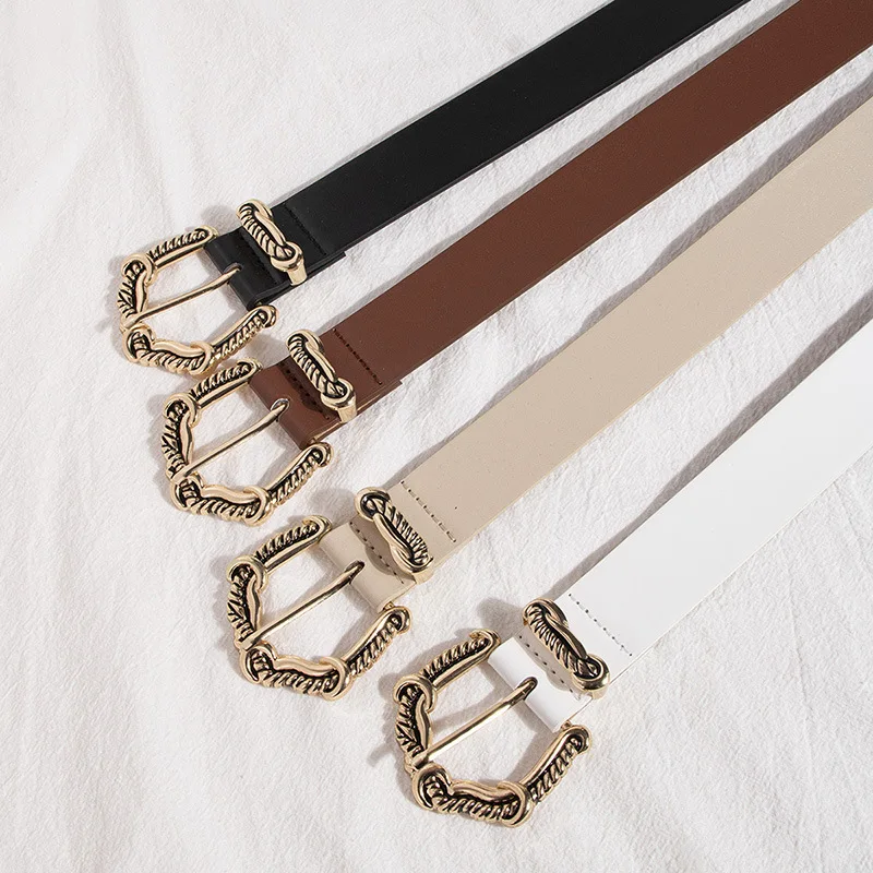 Neue Damen-Chic-Mode-Dornschließe, glänzend, mehrfarbig, elegant, europäischer und amerikanischer exquisiter Gürtel, Goldschnalle, einfache Gravur Image