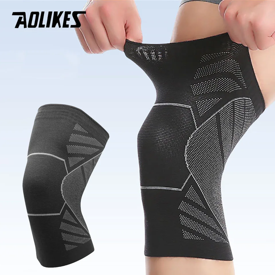 AOLIKES 1PCS Fitness Radfahren Knie Unterstützung Hosenträger Elastische Nylon Sport Kompression Knie Ärmeln für Laufen Radfahren Basketball Image