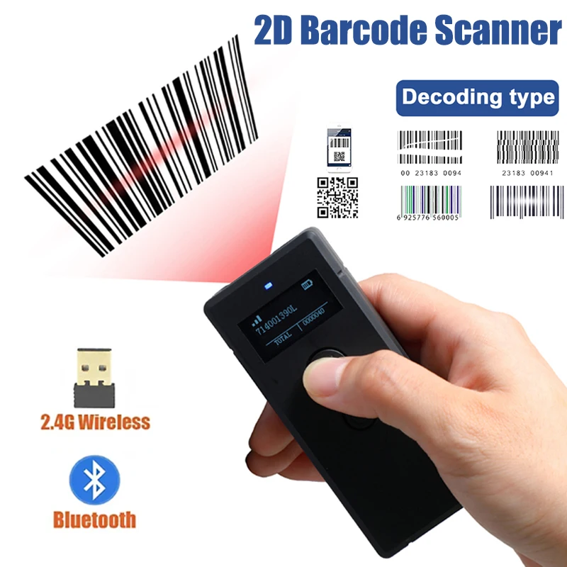 2D Barcode Scanner Mini 2,4G Wireless Bluetooth Handheld Tragbare 1D 2D QR Code Scanner CCD Laser Reader Mit Speicher Funktion Image