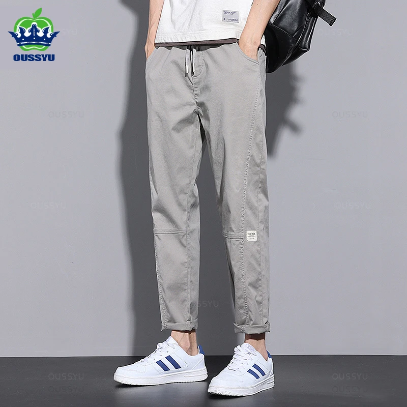 2025 neue Frühling Sommer 97 % Baumwolle Knöchel-Länge Hosen Männer Casual Slim Fit Dünne Einfarbig Grau Marke Casual Hosen männlichen 28-38