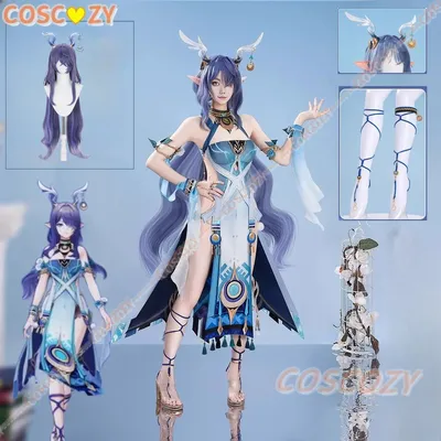 Genshin Impact Lauma Cosplay Kostüm Perücke Kleid Uniform Kopfbedeckung Ohrringe Frostmoon Scions Halloween Party Outfit für Frauen Mädchen Image