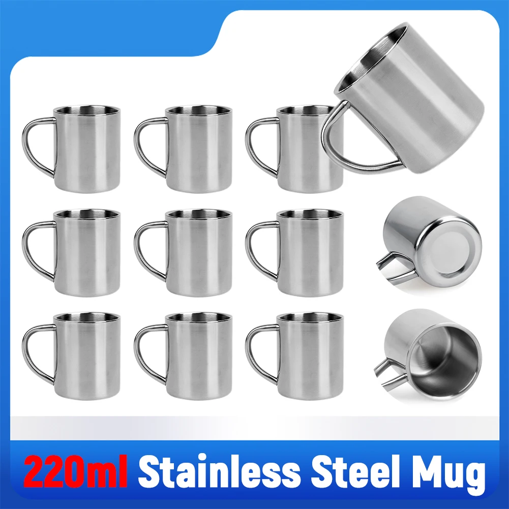 220 ml Reise Camping Kaffee Tee Milch Tasse Doppel Wand Edelstahl Kaffeetasse Kaffeetasse mit Griff Wasser Tasse für Kinder Image