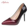 Aphixta Spitz Frauen Dünne Ferse Schuhe 10 cm Heels Spitz Patent Leder Hochzeit Schuhe Frau Große Größe 48