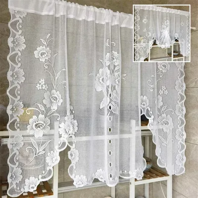 American Pastoral White Lace Balloon Curtain Lifting Tie-Up Roman Tulle Curtain Volant for Room Kitchen Door Partition Decor 커튼
