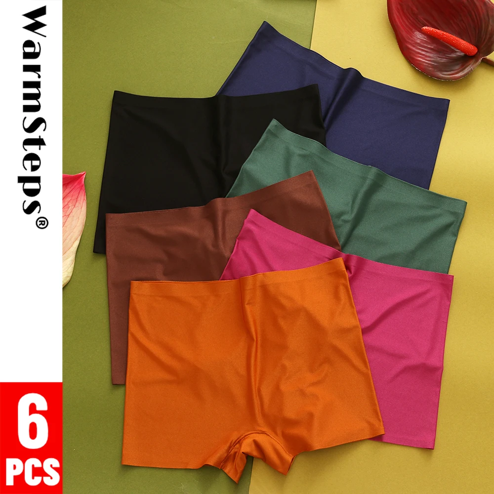 WarmSteos 6 Teile/satz Damen Boxer Höschen Solide Eis Seide Sicherheit Shorts für Frau Dessous Intime Low Rise Weibliche Unterwäsche XS Image