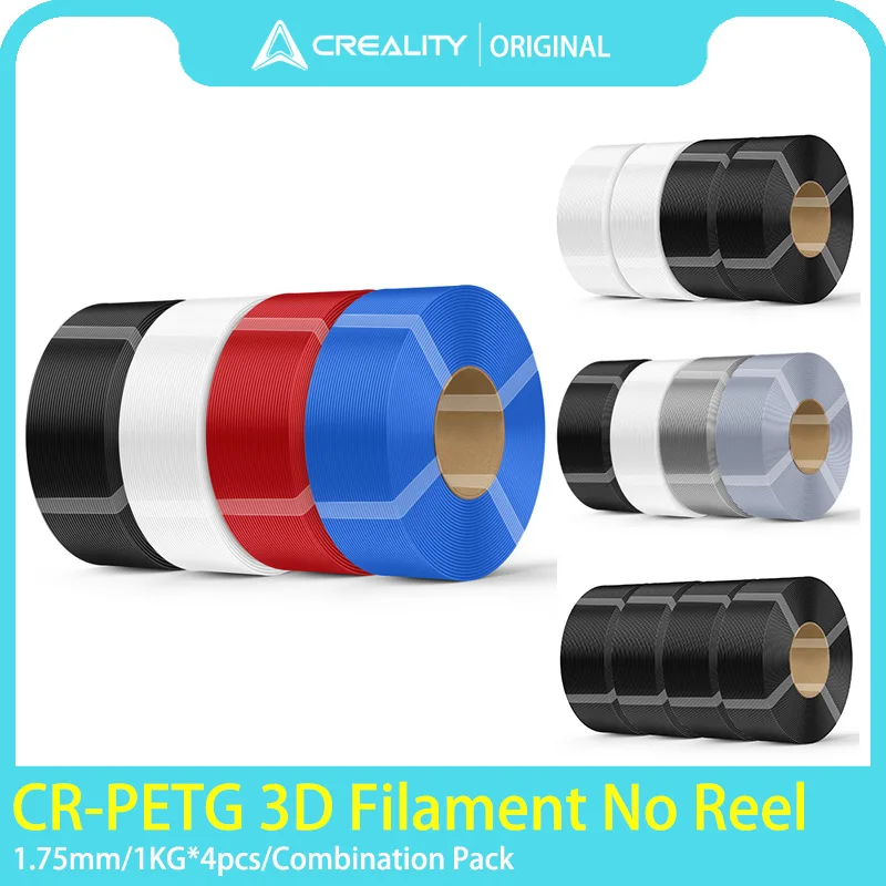 4 Rollen Creality PETG Nachfüllfilament 4 kg ohne Rolle PETG 1,75 mm 3D-Filament für alle 3D-Drucker auf wiederverwendbarer Spule 4 Stück 1 kg Filament Image