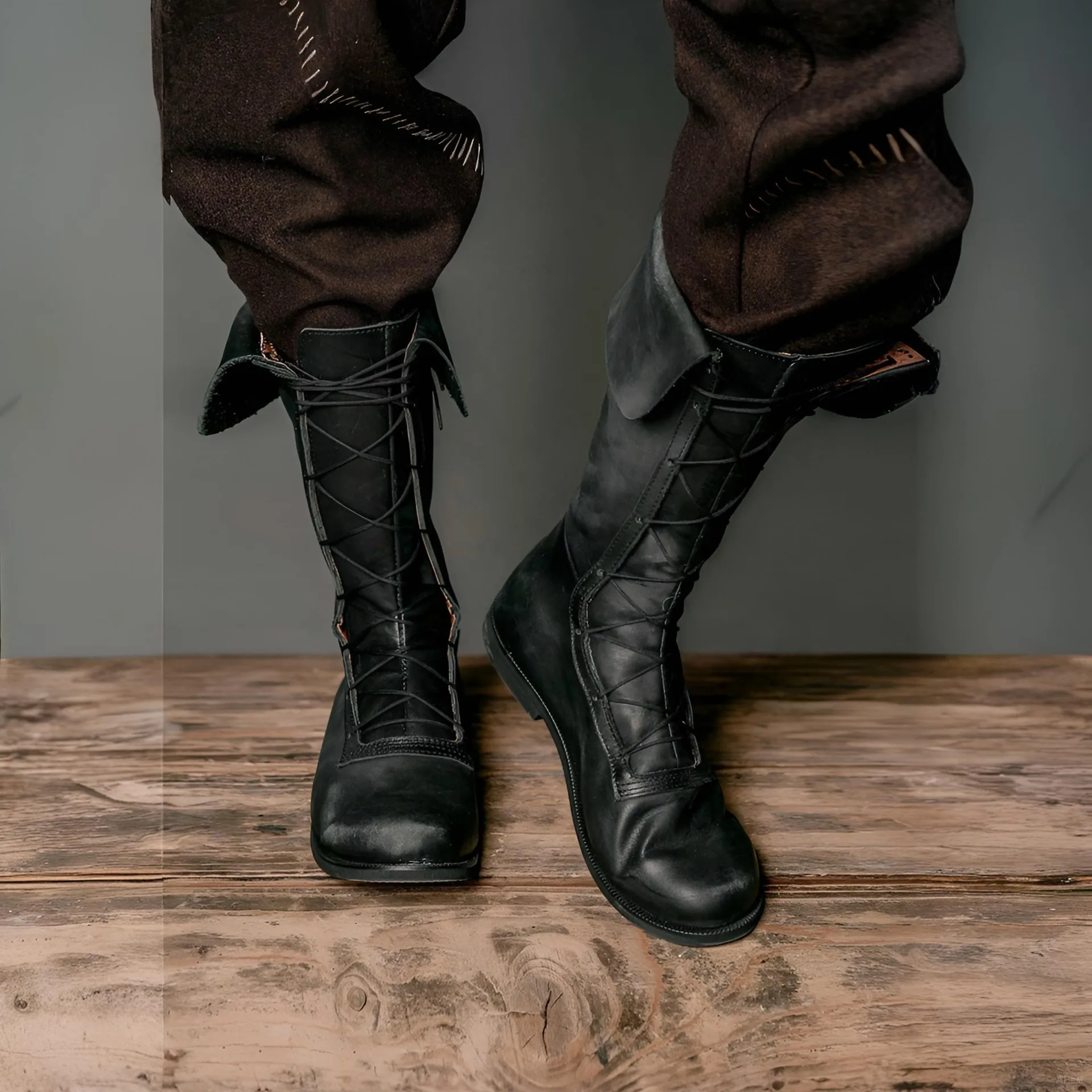 Mittelalterliche Retro-Kunst Herren Wikinger Ritterstiefel Cosplay Schuhe Pu-Leder Krieger Rollenspiel Halloween Party Schuhe Zubehör 2025