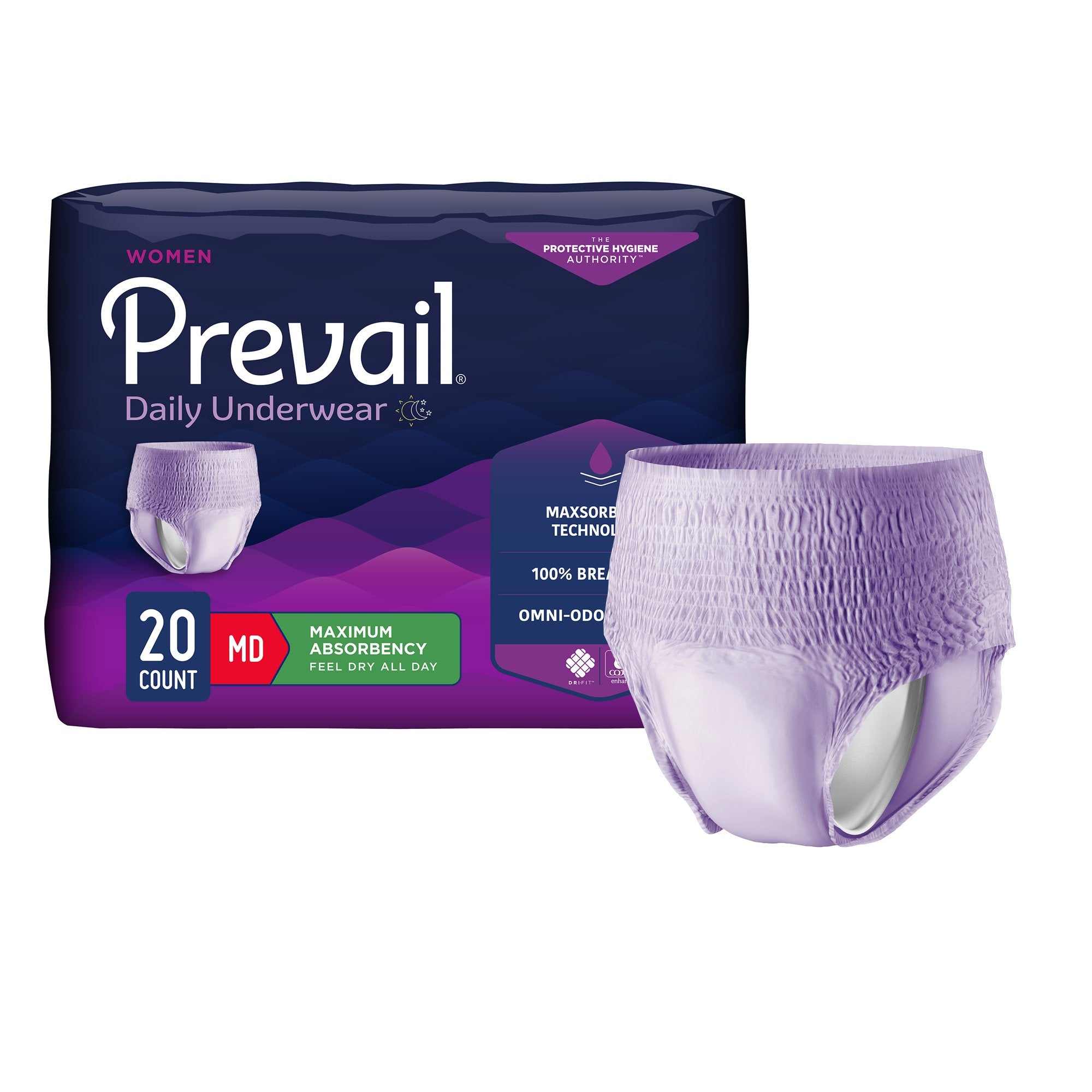 Prevail Daily Underwear Female Adult Absorbent Underwear Pull On with Tear Away Seams Medium Disposable Heavy Absorbency (889081_CS)